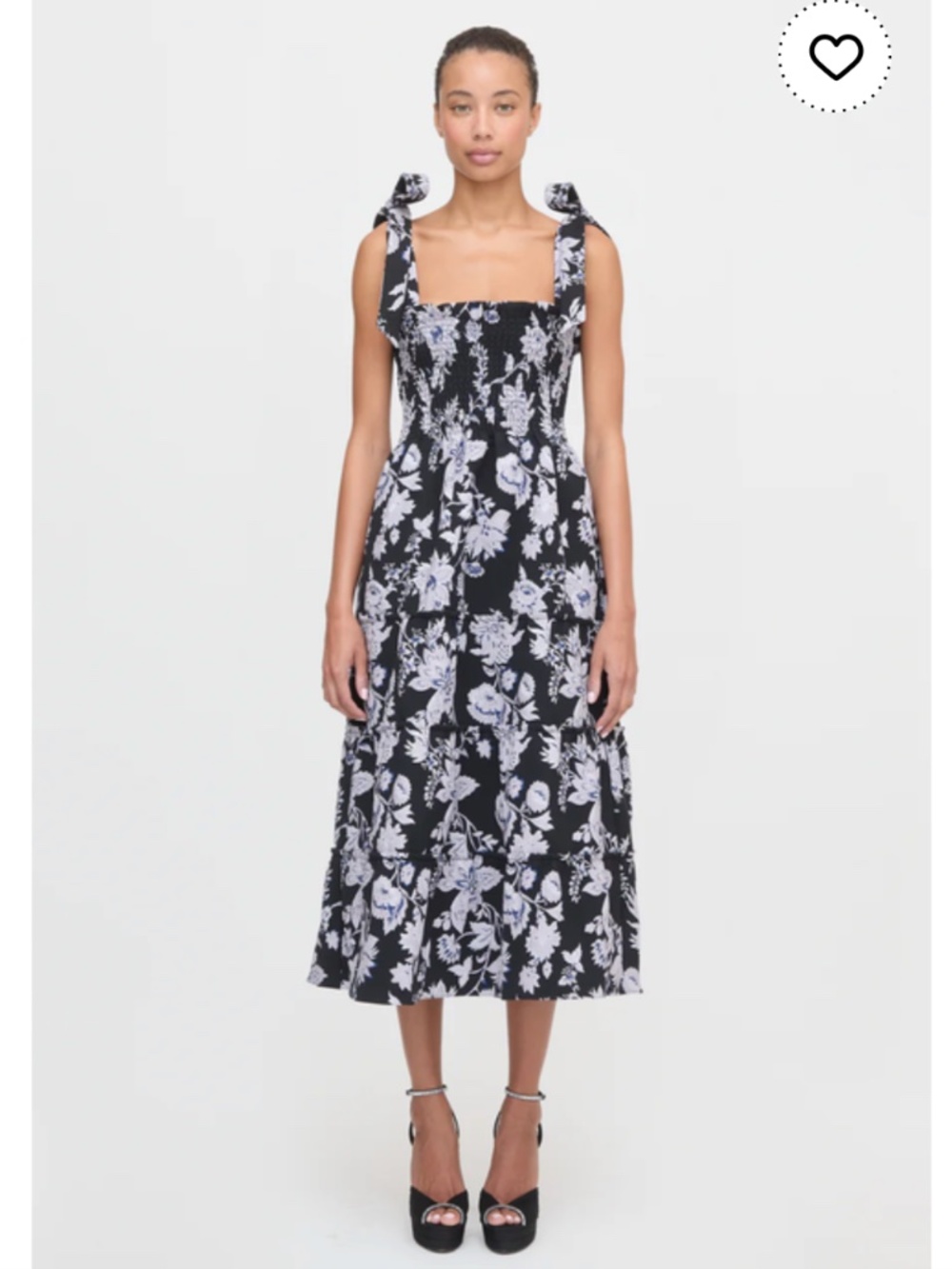 Hill House Home Floral Jacquard Nap Dress Midi Black & Lavender Tie Strap Pocket